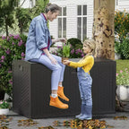 Coffre de rangement extérieur en résine, étanche, verrouillable, 454 L, style rotin, avec poignées latérales, pour meubles de patio, outils de jardin