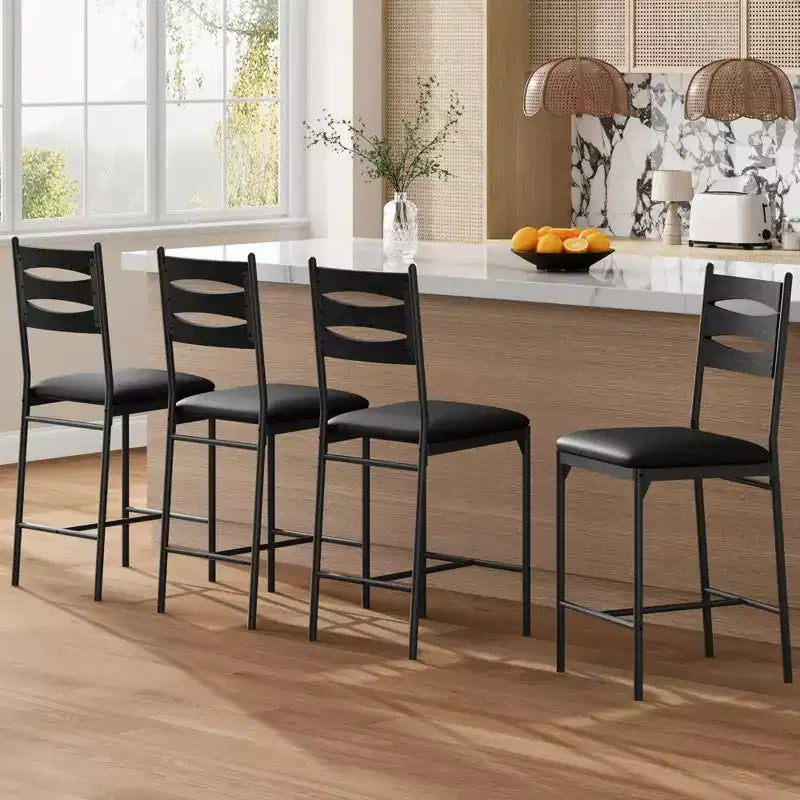Lot de 2/4 tabourets de bar, chaises de bar hauteur comptoir avec dossier et coussin épais, tabourets rembourrés en cuir PU avec cadre en métal pour cuisine, salle à manger