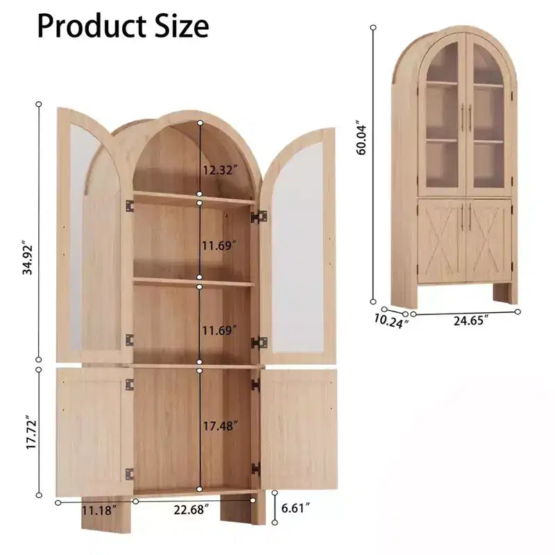 Meuble de cuisine arqué de 60 pouces de haut avec étagères réglables et 4 grands tiroirs, un meuble de rangement de cuisine multifonctionnel.