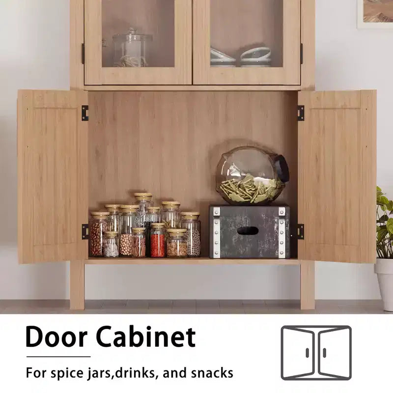 Meuble de cuisine arqué de 60 pouces de haut avec étagères réglables et 4 grands tiroirs, un meuble de rangement de cuisine multifonctionnel.