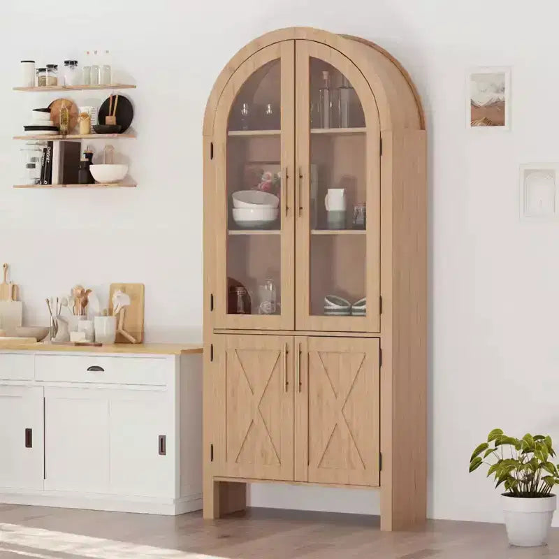 Meuble de cuisine arqué de 60 pouces de haut avec étagères réglables et 4 grands tiroirs, un meuble de rangement de cuisine multifonctionnel.