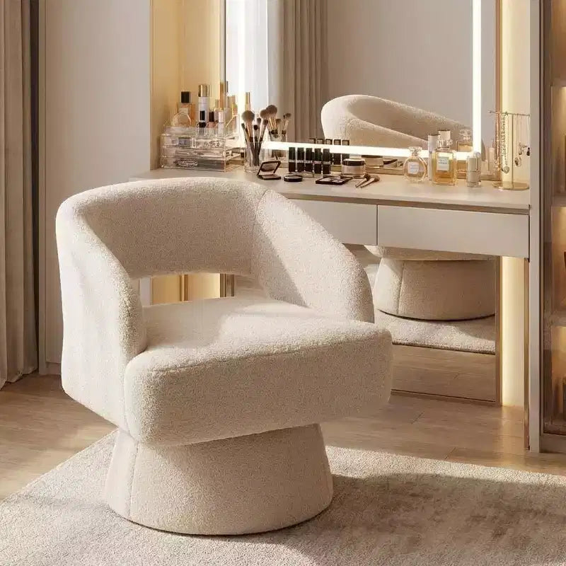 Fauteuil d'appoint pivotant en velours DobleePy avec dossier ouvert et base conique, fauteuil rembourré pivotant à 360° pour salon, chaise longue