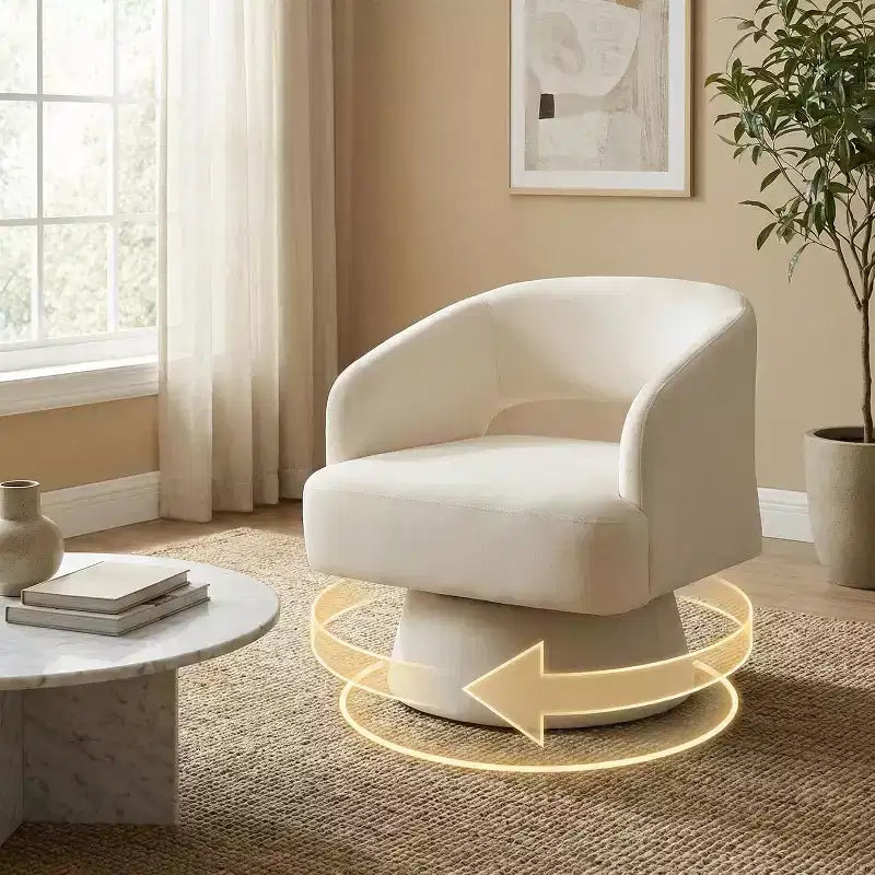 Fauteuil d'appoint pivotant en velours DobleePy avec dossier ouvert et base conique, fauteuil rembourré pivotant à 360° pour salon, chaise longue