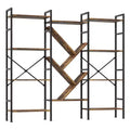 Acekool Industrial 4 Tier Wood Bookshelf with 14 Shelves Rustic Metal Frame Rack for Living Room Office