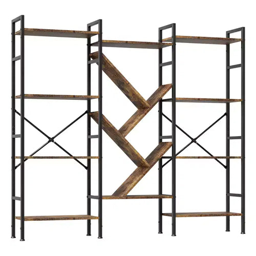 Acekool Industrial 4 Tier Wood Bookshelf with 14 Shelves Rustic Metal Frame Rack for Living Room Office