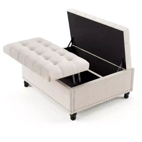 35.5'' Storage Ottoman Bench, Tufted Upholstered Coffee Table Bench with Lift Top, Multi-Functional Square Footrest for Hallway Living Room Bedroom