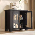 COZONY Buffet avec portes en verre trempé, buffet de rangement en bois pour salle à manger, salon, cuisine