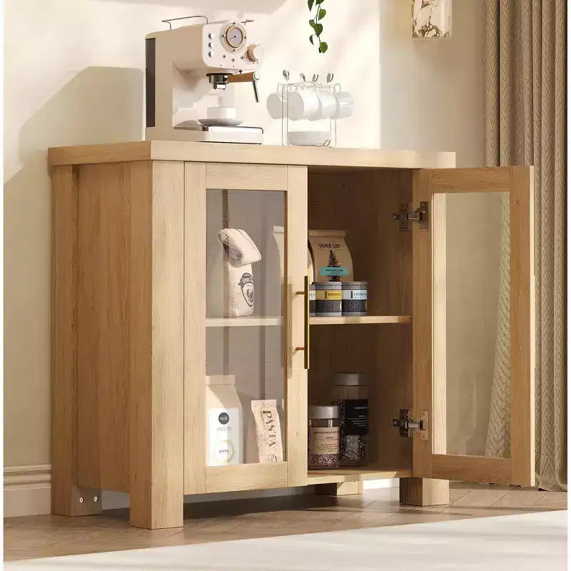 COZONY Buffet avec portes en verre trempé, buffet de rangement en bois pour salle à manger, salon, cuisine