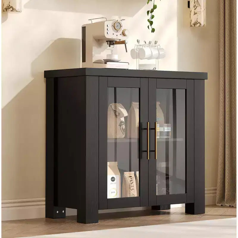 COZONY Buffet avec portes en verre trempé, buffet de rangement en bois pour salle à manger, salon, cuisine
