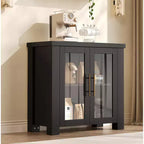COZONY Buffet avec portes en verre trempé, buffet de rangement en bois pour salle à manger, salon, cuisine