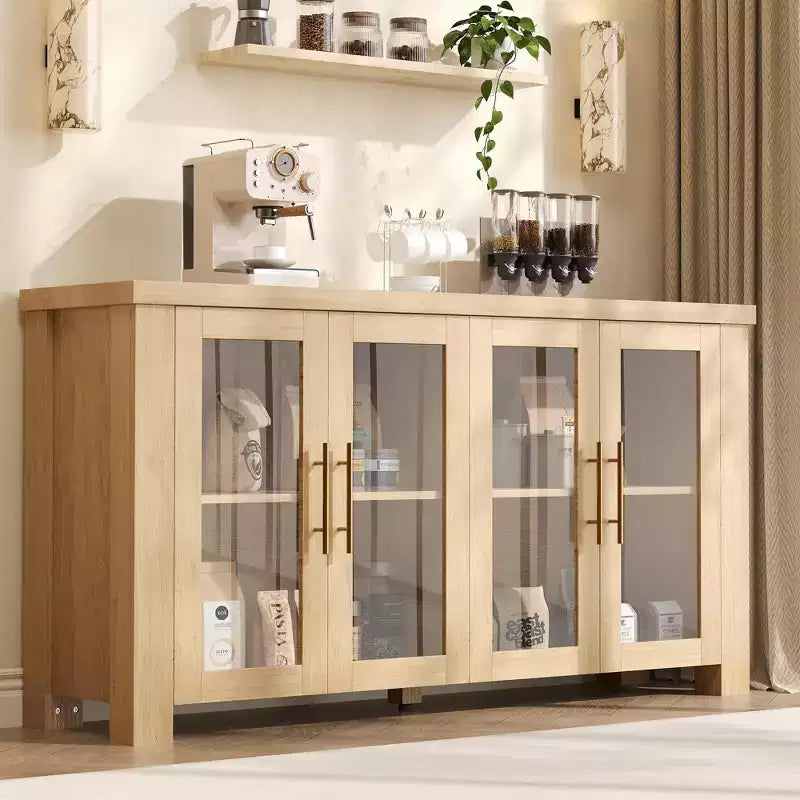 COZONY Buffet avec portes en verre trempé, buffet de rangement en bois pour salle à manger, salon, cuisine