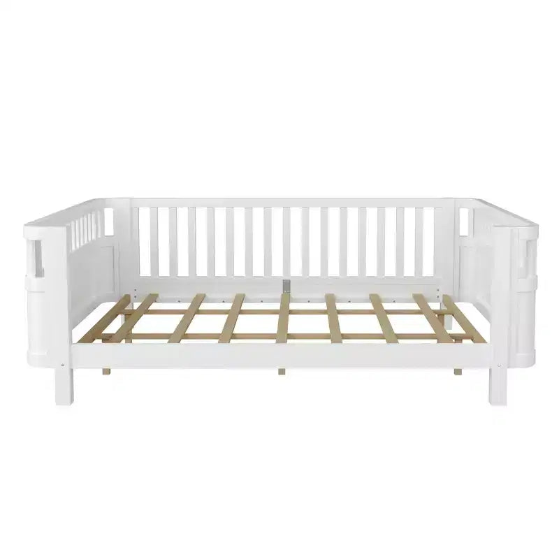 Cadre de lit plateforme Queen Size Whisen en bois, lit Queen Size bas en bois avec rails et barrières de sécurité pour filles et garçons