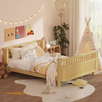 Cadre de lit plateforme Queen Size Whisen en bois, lit Queen Size bas en bois avec rails et barrières de sécurité pour filles et garçons