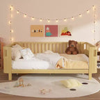 Cadre de lit plateforme Queen Size Whisen en bois, lit Queen Size bas en bois avec rails et barrières de sécurité pour filles et garçons