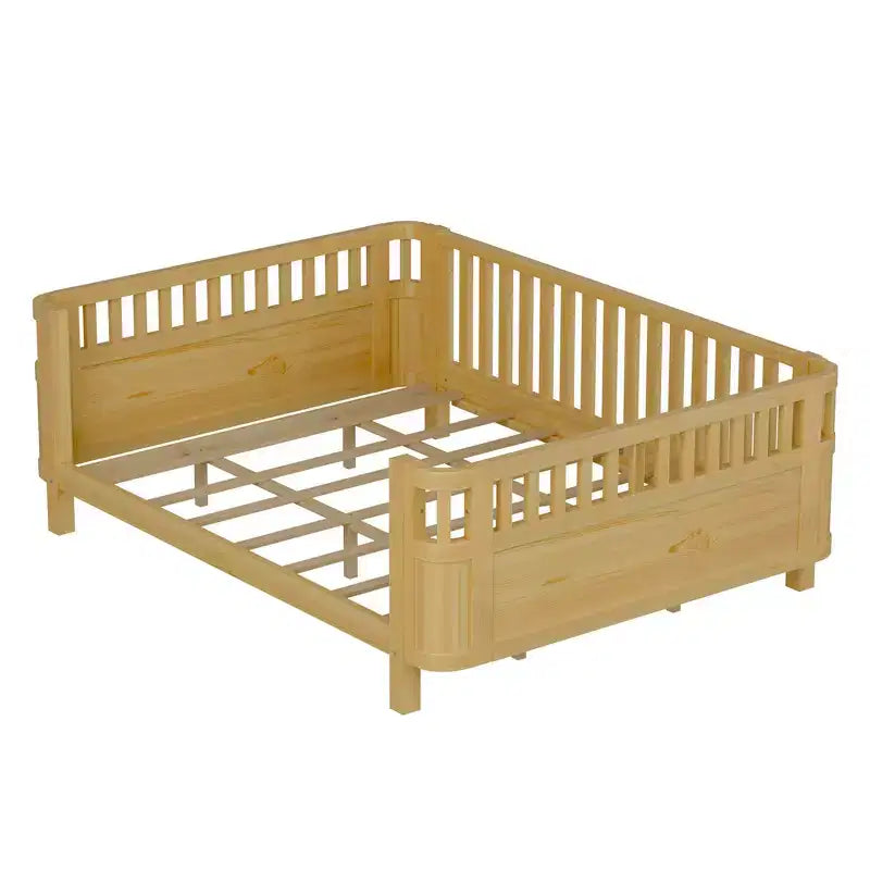 Cadre de lit plateforme Queen Size Whisen en bois, lit Queen Size bas en bois avec rails et barrières de sécurité pour filles et garçons