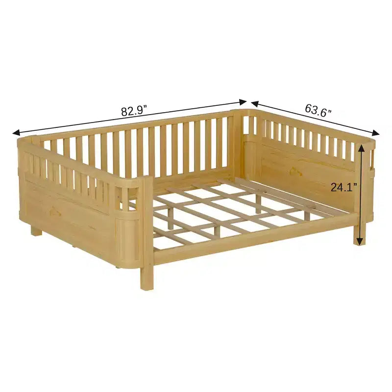 Cadre de lit plateforme Queen Size Whisen en bois, lit Queen Size bas en bois avec rails et barrières de sécurité pour filles et garçons