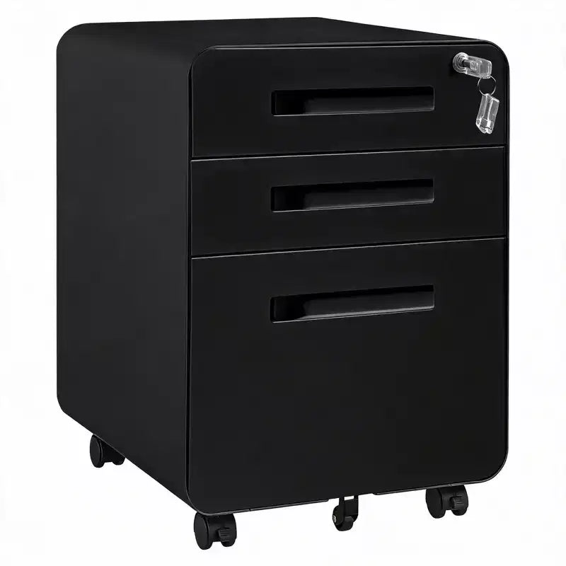 Classeur métallique à 3 tiroirs avec serrure, organisateur de rangement sous le bureau, rangement mobile sous le bureau sur 5 roulettes, pour la maison et le bureau