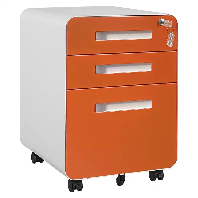 Classeur métallique à 3 tiroirs avec serrure, organisateur de rangement sous le bureau, rangement mobile sous le bureau sur 5 roulettes, pour la maison et le bureau
