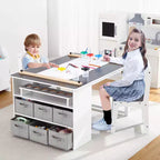Kids Art Table and 2 Chairs,Toddler Craft and Play Wood Storage Desk with Storage Bins, Drawing Desk, Kids Activity and Study Table, Activity,Crafts