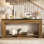 Table console longue Lantine de 180 cm, table de canapé rustique à 2 niveaux derrière le canapé pour salon, entrée, couloir, hall d'entrée
