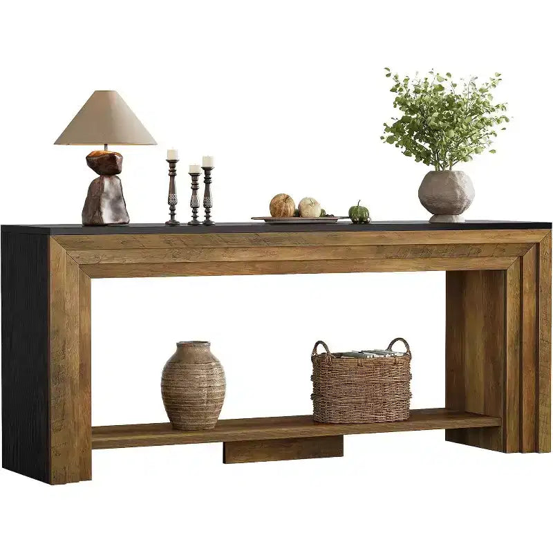 Table console longue Lantine de 180 cm, table de canapé rustique à 2 niveaux derrière le canapé pour salon, entrée, couloir, hall d'entrée