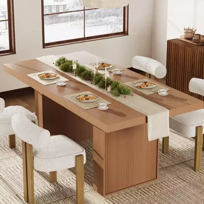 Table à manger rectangulaire moderne de 180 cm pour 6-10 personnes, plateau spacieux, pieds cannelés, rangement intégré, mobilier de maison contemporain, Gris/Naturel/Brun noyer