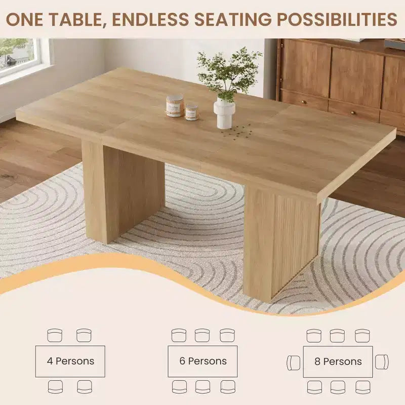 Table à manger rectangulaire moderne de 180 cm pour 6-10 personnes, plateau spacieux, pieds cannelés, rangement intégré, mobilier de maison contemporain, Gris/Naturel/Brun noyer