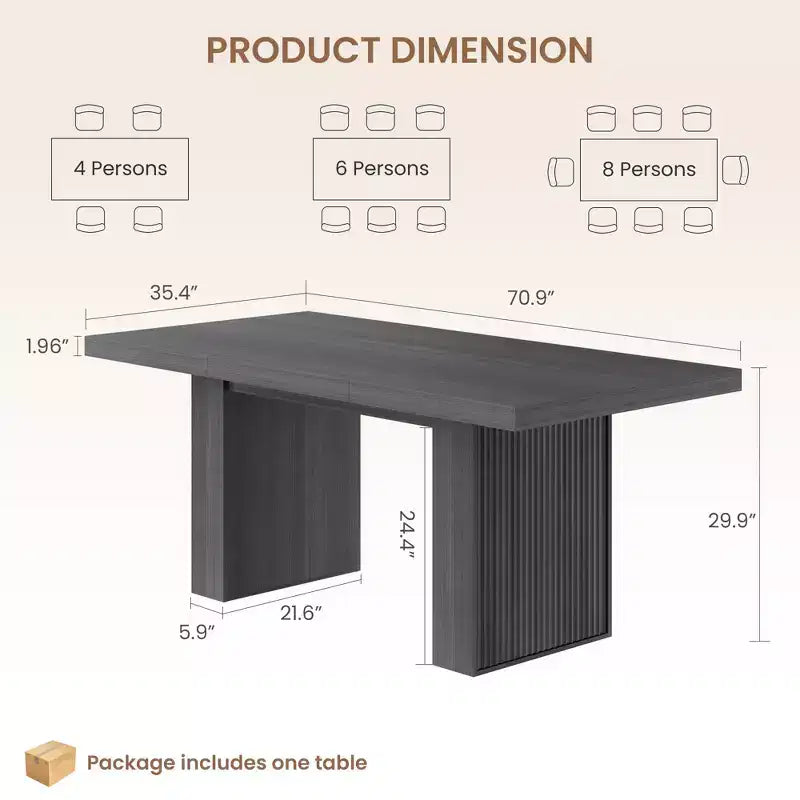 Table à manger rectangulaire moderne de 180 cm pour 6-10 personnes, plateau spacieux, pieds cannelés, rangement intégré, mobilier de maison contemporain, Gris/Naturel/Brun noyer