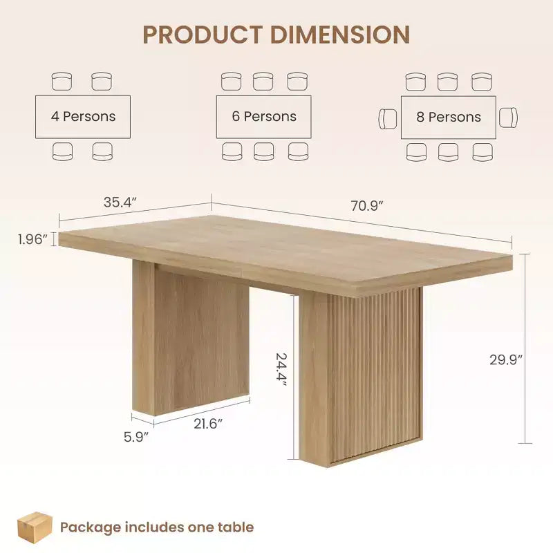 Table à manger rectangulaire moderne de 180 cm pour 6-10 personnes, plateau spacieux, pieds cannelés, rangement intégré, mobilier de maison contemporain, Gris/Naturel/Brun noyer