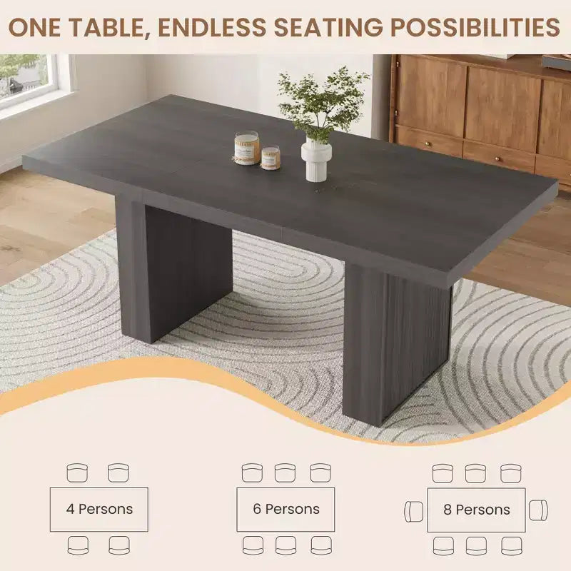 Table à manger rectangulaire moderne de 180 cm pour 6-10 personnes, plateau spacieux, pieds cannelés, rangement intégré, mobilier de maison contemporain, Gris/Naturel/Brun noyer
