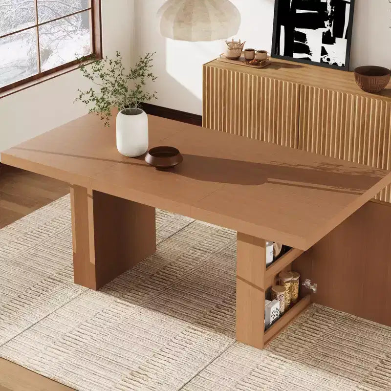 Table à manger rectangulaire moderne de 180 cm pour 6-10 personnes, plateau spacieux, pieds cannelés, rangement intégré, mobilier de maison contemporain, Gris/Naturel/Brun noyer