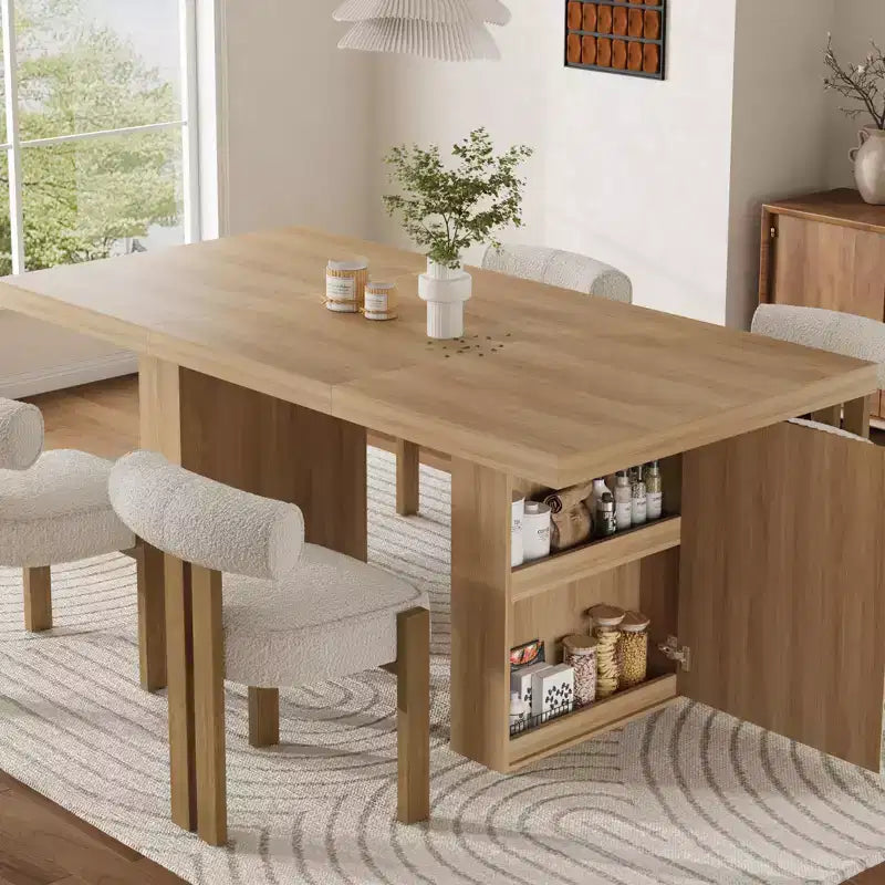 Table à manger rectangulaire moderne de 180 cm pour 6-10 personnes, plateau spacieux, pieds cannelés, rangement intégré, mobilier de maison contemporain, Gris/Naturel/Brun noyer