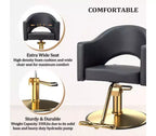 Chaise de coiffure pivotante Karl Home noire robuste à 360° avec dossier à motif losanges et repose-pieds doré