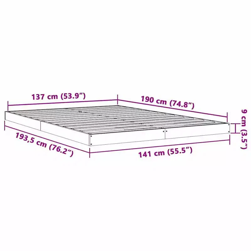 vidaXL Cadre de lit au sol Naturel 213,5 x 104 x 9 cm Bois de pin massif