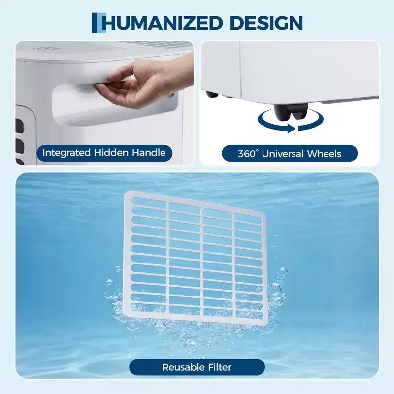Déshumidificateur 22/35/50 pintes pour jusqu'à 3000/4500/5500 pi², avec filtre à air réutilisable et réservoir d'eau de 2,4 gallons, compact pour la maison, le sous-sol, la salle de bain