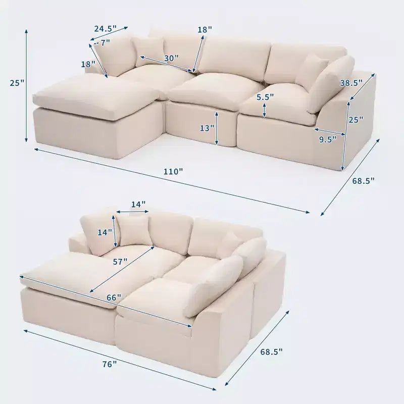 Canapé sectionnel modulaire, canapés compressés en éponge de 279 cm avec siège profond, canapés modulables