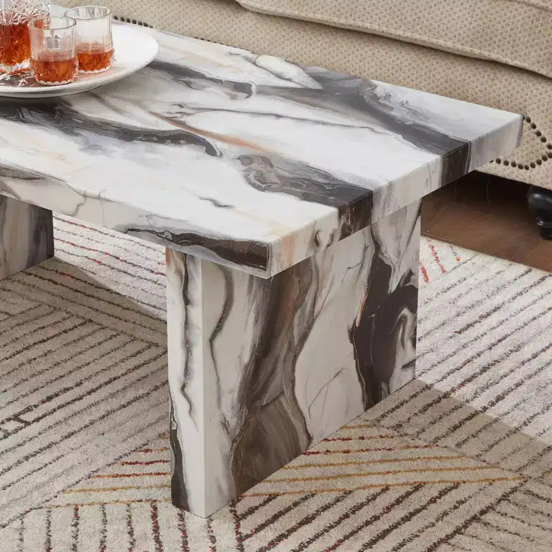 Table basse de salon moderne en similicuir marbre Cavira de Roundhill Furniture