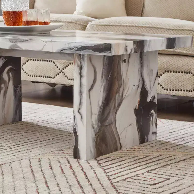 Table basse de salon moderne en similicuir marbre Cavira de Roundhill Furniture