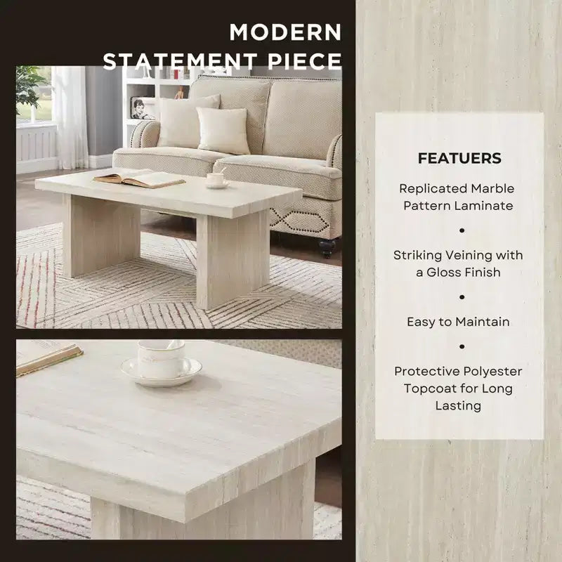 Table basse de salon moderne en similicuir marbre Cavira de Roundhill Furniture