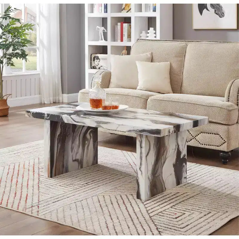 Table basse de salon moderne en similicuir marbre Cavira de Roundhill Furniture