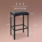 Lot de 2 tabourets de bar de 61 cm, sièges en cuir synthétique avec rembourrage épais et repose-pieds, cadre en métal moderne avec pieds réglables pour îlot de cuisine, comptoir de bar