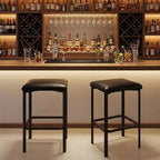 24 Inch Bar Stools Set of 2, PU Leather Seats with Thick Padding & Footrest, Modern Metal Frame with Adjustable Feet for Kitchen Island, Bar Counter
