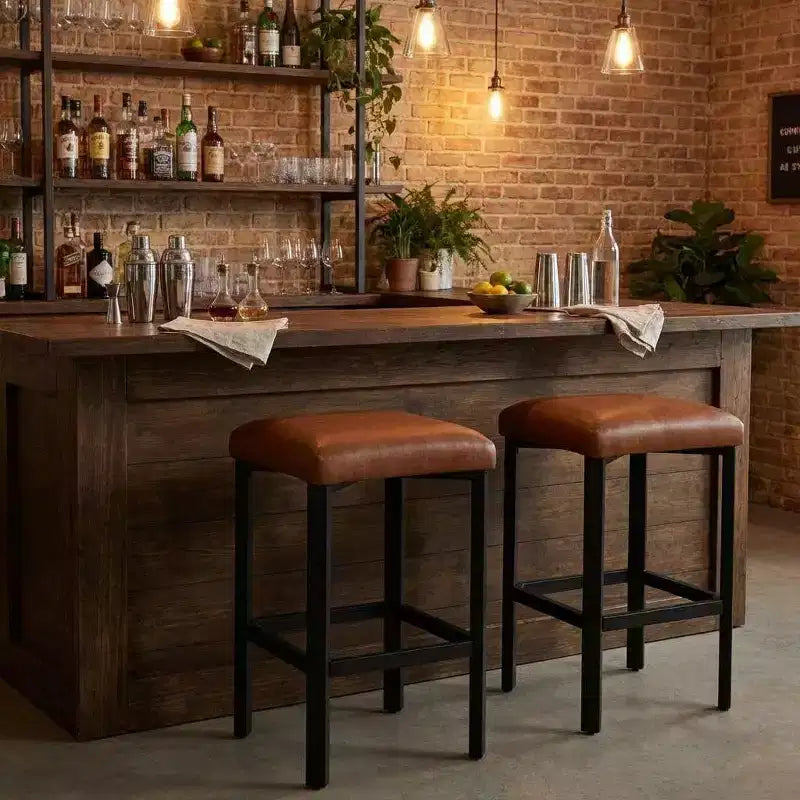 Lot de 2 tabourets de bar de 61 cm, sièges en cuir synthétique avec rembourrage épais et repose-pieds, cadre en métal moderne avec pieds réglables pour îlot de cuisine, comptoir de bar