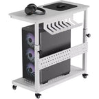 Adjustable 2-Tier Computer Tower Cart with Wheels, Mobile CPU Stand with Cable Management and Hooks, Compact Side Table for Gaming or Home Office
