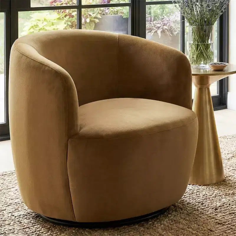 Fauteuil d'appoint pivotant moderne en velours, Fauteuil barillet rembourré avec rotation à 360°, Fauteuil de salon pour le séjour et le coin lecture - Panipeachy