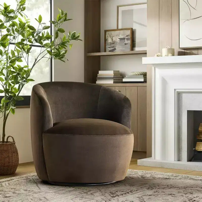Fauteuil d'appoint pivotant moderne en velours, Fauteuil barillet rembourré avec rotation à 360°, Fauteuil de salon pour le séjour et le coin lecture - Panipeachy