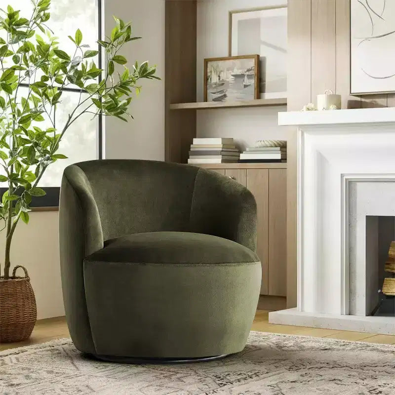 Fauteuil d'appoint pivotant moderne en velours, Fauteuil barillet rembourré avec rotation à 360°, Fauteuil de salon pour le séjour et le coin lecture - Panipeachy