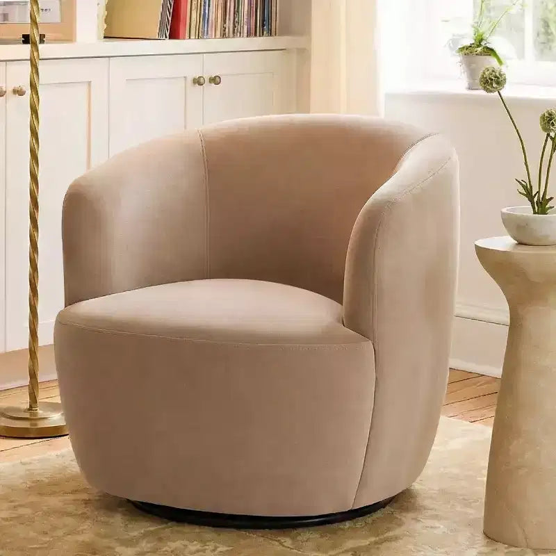 Fauteuil d'appoint pivotant moderne en velours, Fauteuil barillet rembourré avec rotation à 360°, Fauteuil de salon pour le séjour et le coin lecture - Panipeachy