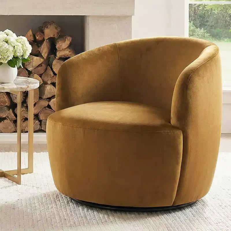 Fauteuil d'appoint pivotant moderne en velours, Fauteuil barillet rembourré avec rotation à 360°, Fauteuil de salon pour le séjour et le coin lecture - Panipeachy