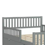Lit plateforme entièrement en bois avec barrières de sécurité et 2 tiroirs de rangement, gris